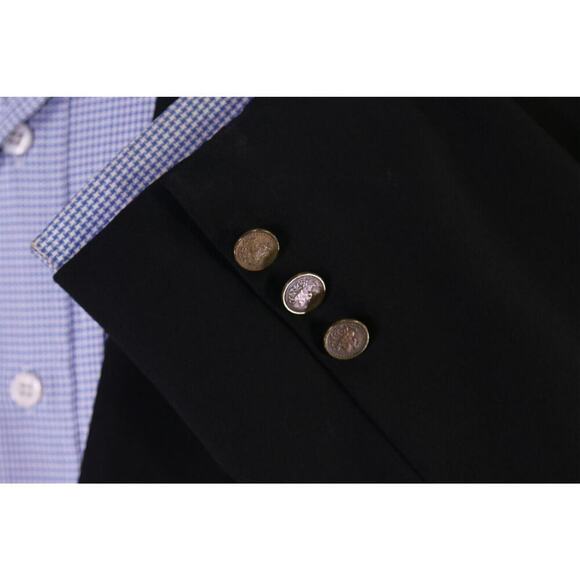 Hickey-Freeman Solid Black w/ Roman Coin Buttons 2-Btn Wool Blazer Jacket 42L - Picture 7 of 9